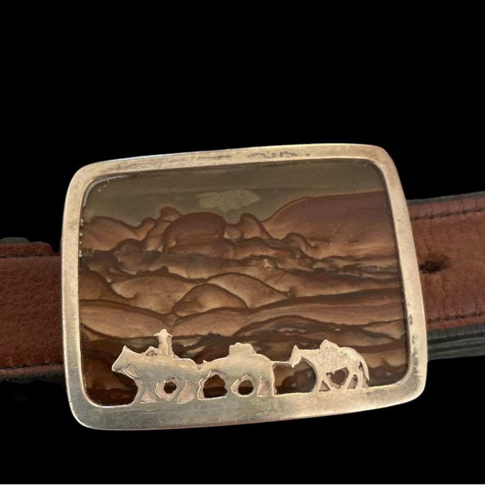 Sterling Silver Holladay Cowboy Silhouette Buckle With Natural Jasper Stone 43”